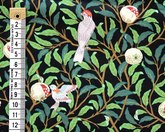 Little Johnny Leaves and Birds On Black 100% Cotton 150cm Wide Digitally Printed Fabric for Crafting, Sewing, Patchwork, Dressmaking